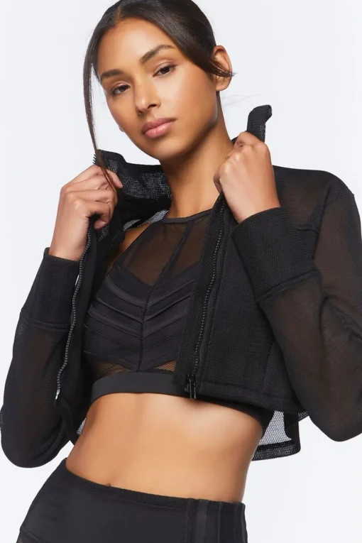 Active Mesh Zip-Up Cropped Jacket