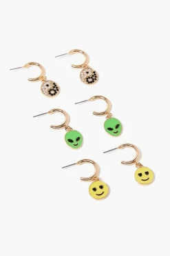 Alien Charm Hoop Earring Set