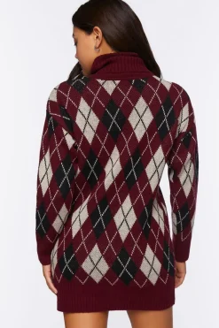 Argyle Turtleneck Mini Sweater Dress