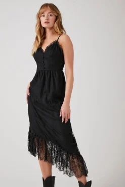 Asymmetrical Lace Midi Dress
