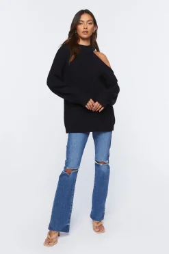Asymmetrical Open-Shoulder Sweater