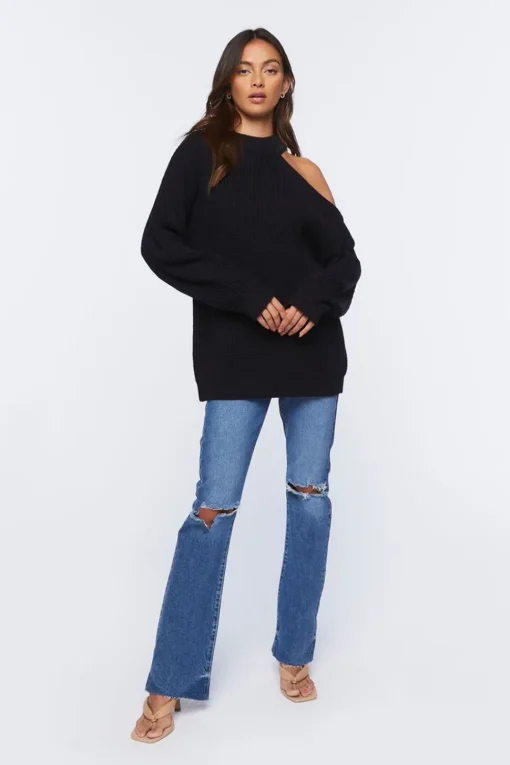 Asymmetrical Open-Shoulder Sweater