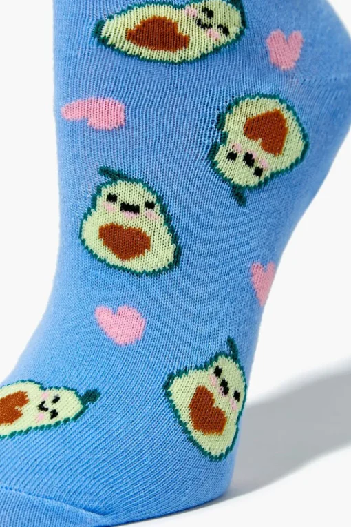Avocado & Heart Print Ankle Socks