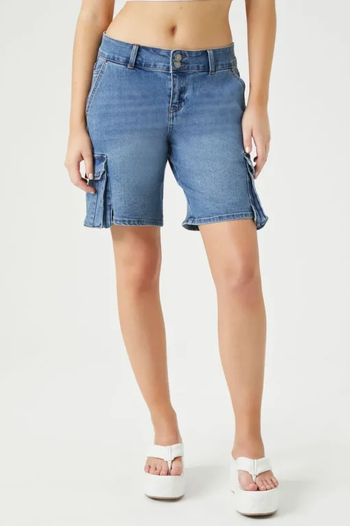 Baggy Denim Cargo Bermuda Shorts