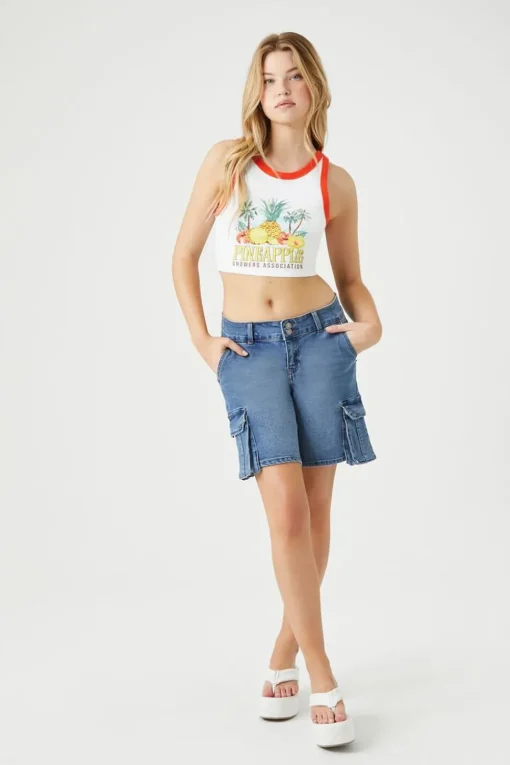Baggy Denim Cargo Bermuda Shorts