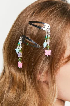 Beaded Charm Snap Hair Clip Set