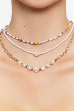 Beaded Faux Pearl Necklace Set