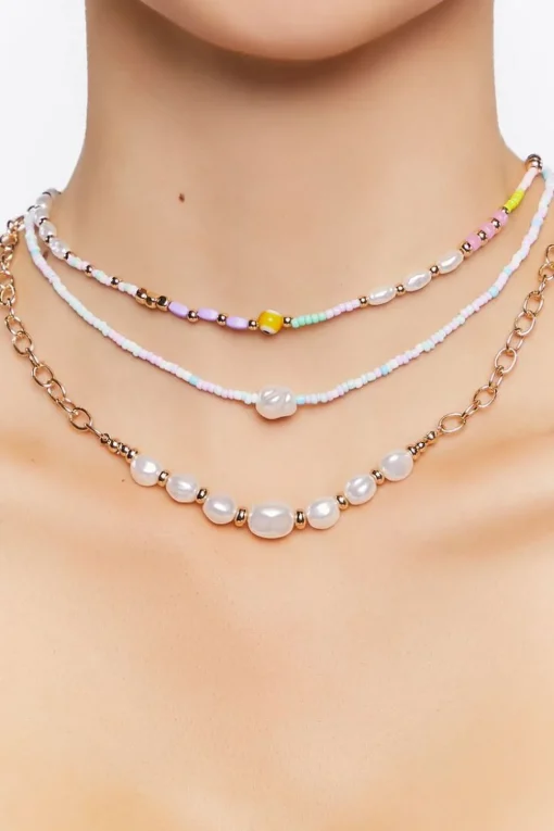 Beaded Faux Pearl Necklace Set