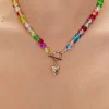 Beaded Heart Charm Toggle Necklace