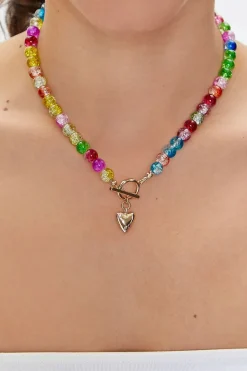 Beaded Heart Charm Toggle Necklace