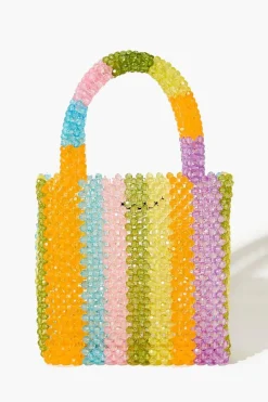 Beaded Striped Tote Bag