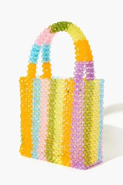 Beaded Striped Tote Bag