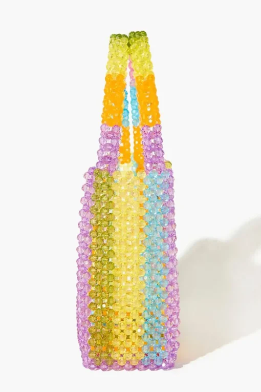 Beaded Striped Tote Bag