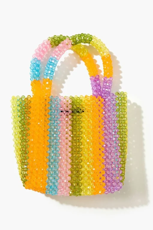 Beaded Striped Tote Bag
