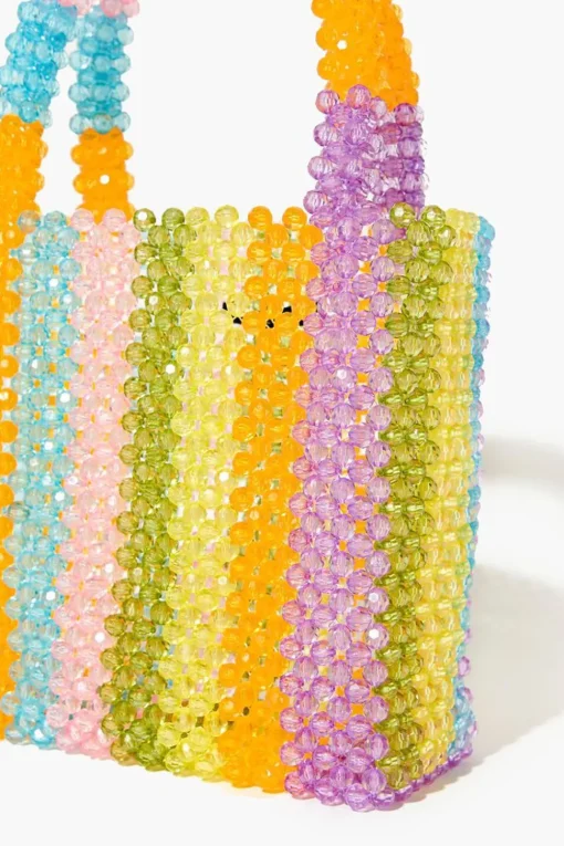 Beaded Striped Tote Bag