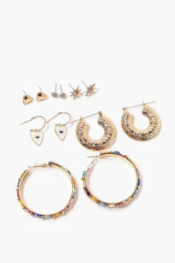 Beaded Stud & Hoop Earrings Set