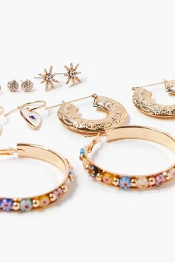 Beaded Stud & Hoop Earrings Set