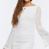 Bell-Sleeve Crochet Mini Dress