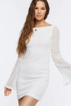 Bell-Sleeve Crochet Mini Dress
