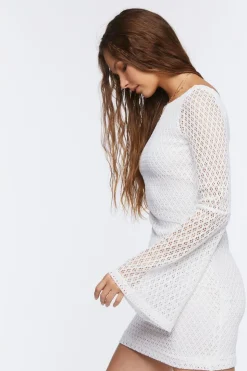 Bell-Sleeve Crochet Mini Dress