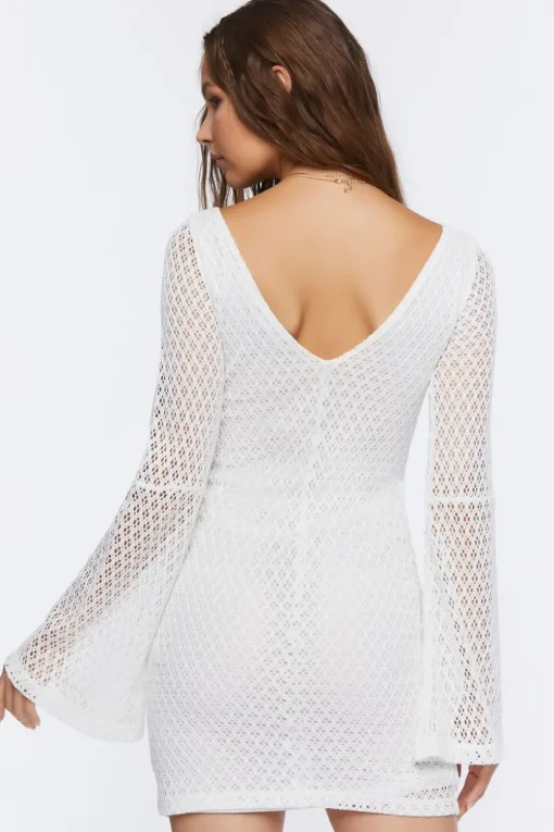 Bell-Sleeve Crochet Mini Dress