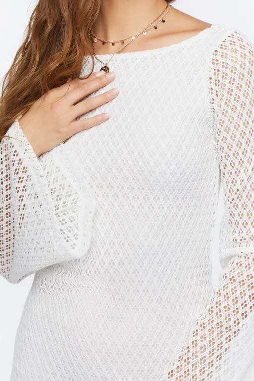 Bell-Sleeve Crochet Mini Dress