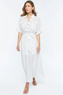 Belted Button-Front Maxi Dress