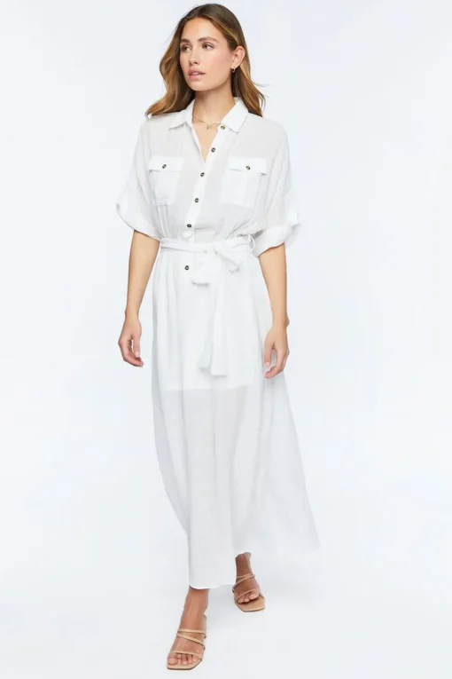 Belted Button-Front Maxi Dress