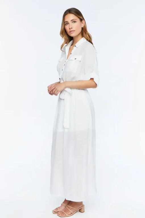 Belted Button-Front Maxi Dress