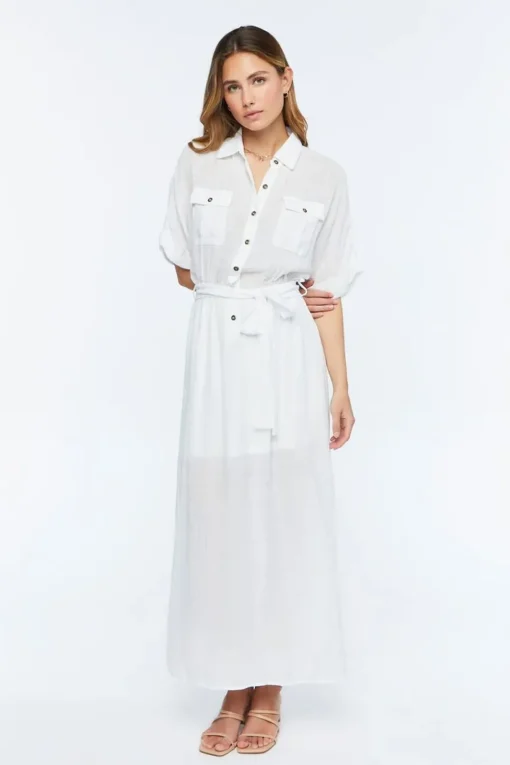 Belted Button-Front Maxi Dress