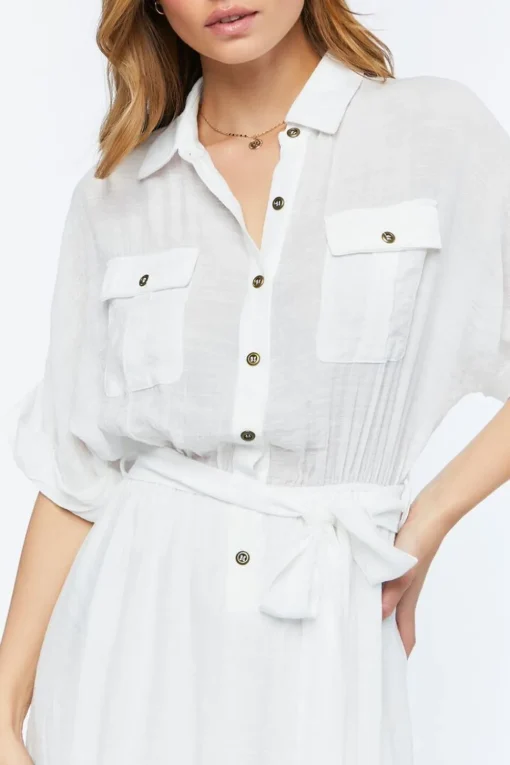 Belted Button-Front Maxi Dress