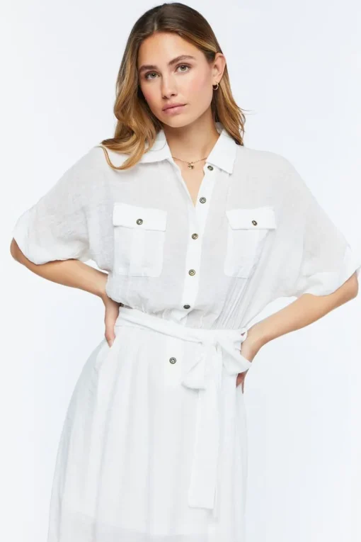 Belted Button-Front Maxi Dress