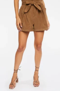 Belted Corduroy Paperbag Shorts