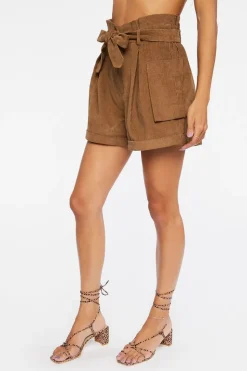 Belted Corduroy Paperbag Shorts