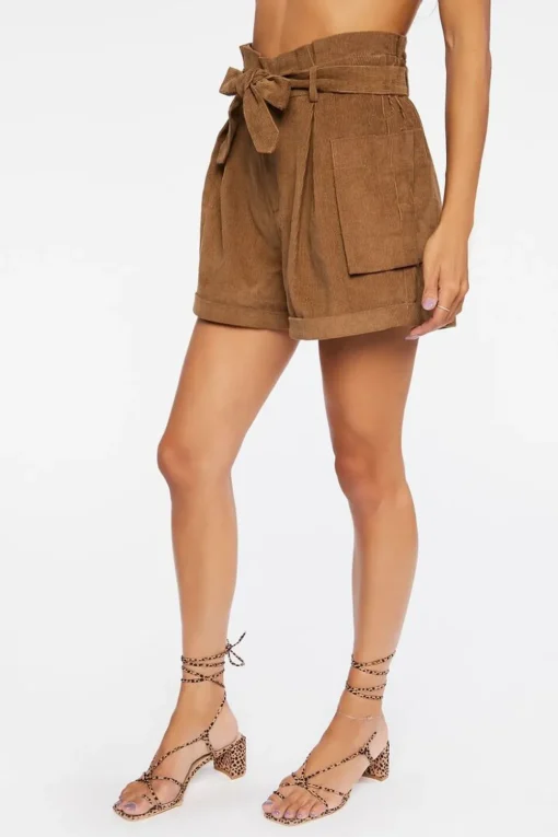 Belted Corduroy Paperbag Shorts