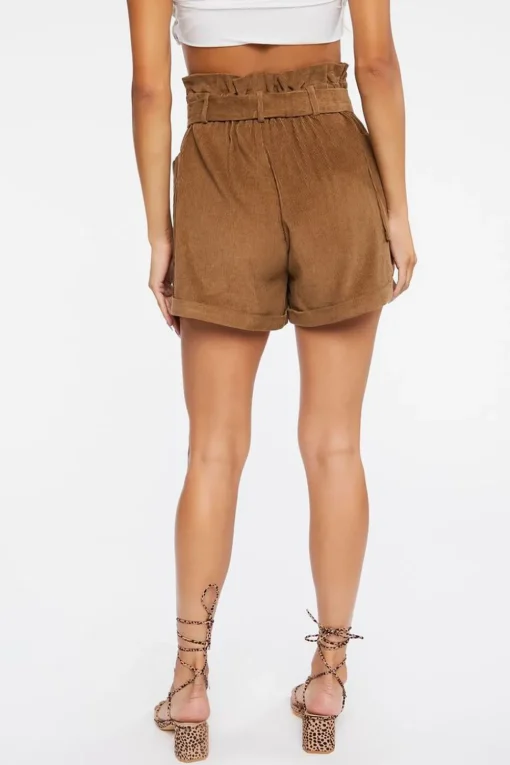 Belted Corduroy Paperbag Shorts