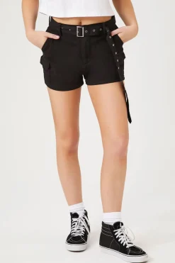 Belted Denim Cargo Shorts
