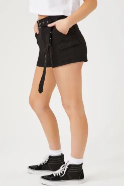 Belted Denim Cargo Shorts