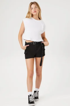 Belted Denim Cargo Shorts