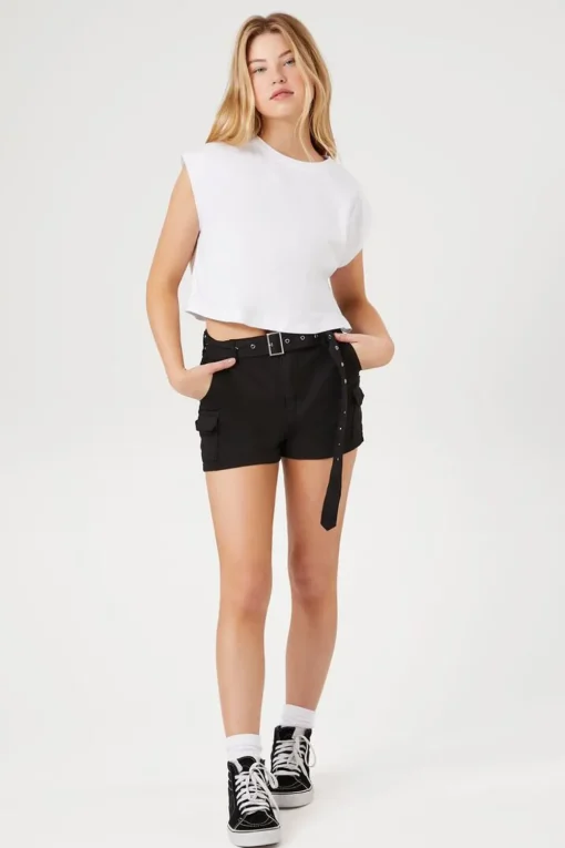 Belted Denim Cargo Shorts