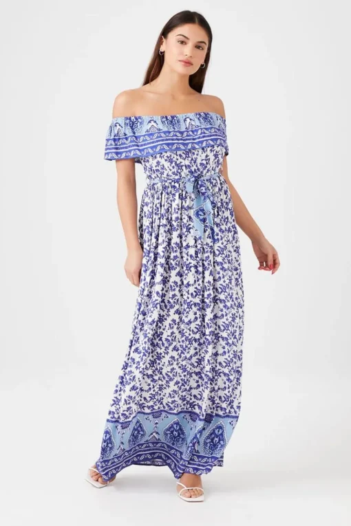 Belted Off-The-Shoulder Maxi Dress