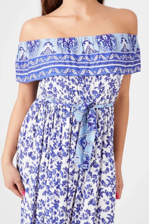 Belted Off-The-Shoulder Maxi Dress
