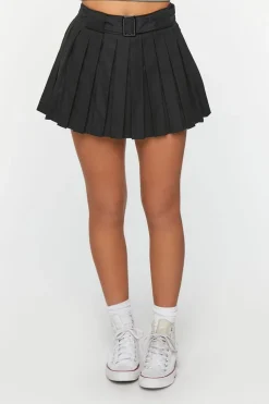 Belted Pleated Mini Skirt