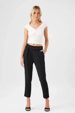 Belted Straight-Leg Cropped Pants