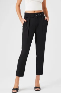 Belted Straight-Leg Cropped Pants
