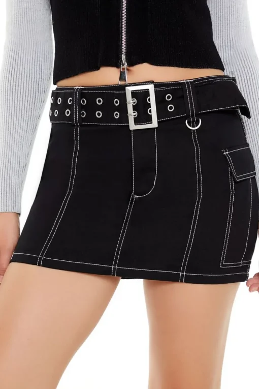Belted Twill Cargo Mini Skirt