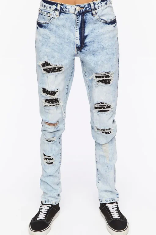 Bleached Wash Distressed Skinny Jeans