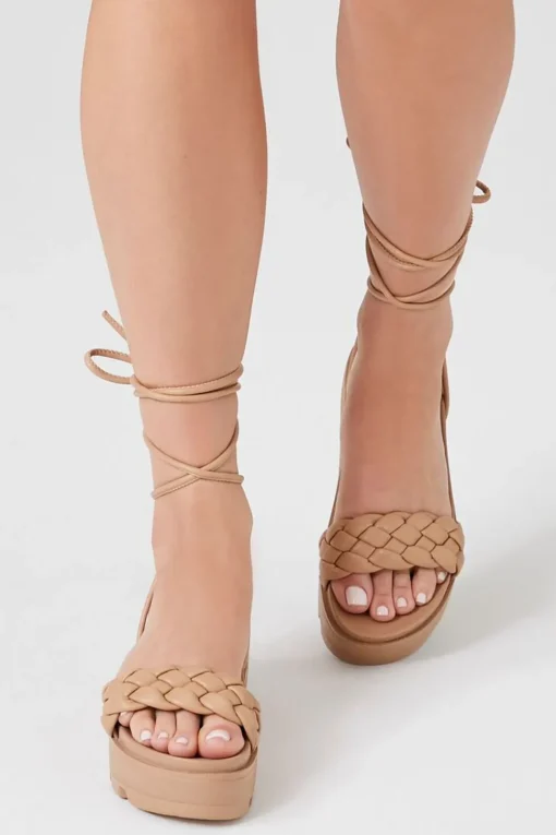 Braided Platform Lace-Up Sandals