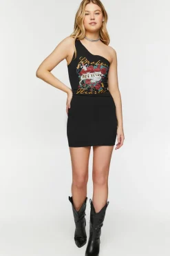 Broken Hearts Graphic One-Shoulder Dress