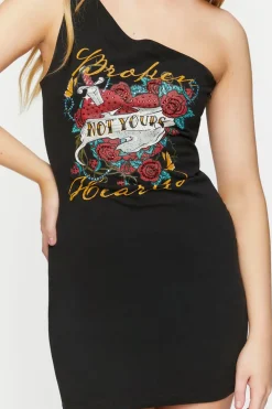 Broken Hearts Graphic One-Shoulder Dress